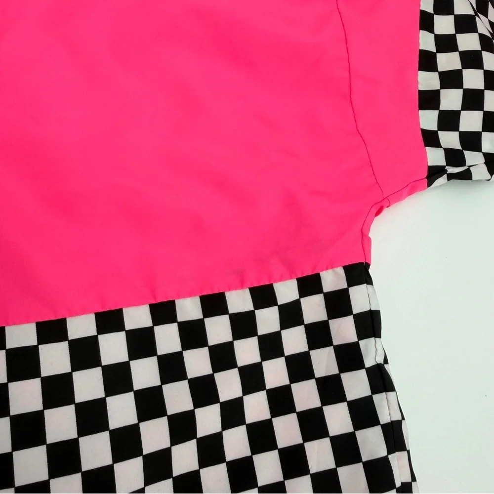 Orange Kiss Windbreaker Womens M Hot Pink Pullover Retro Checkerboard Hoodie Top - Picture 10 of 10